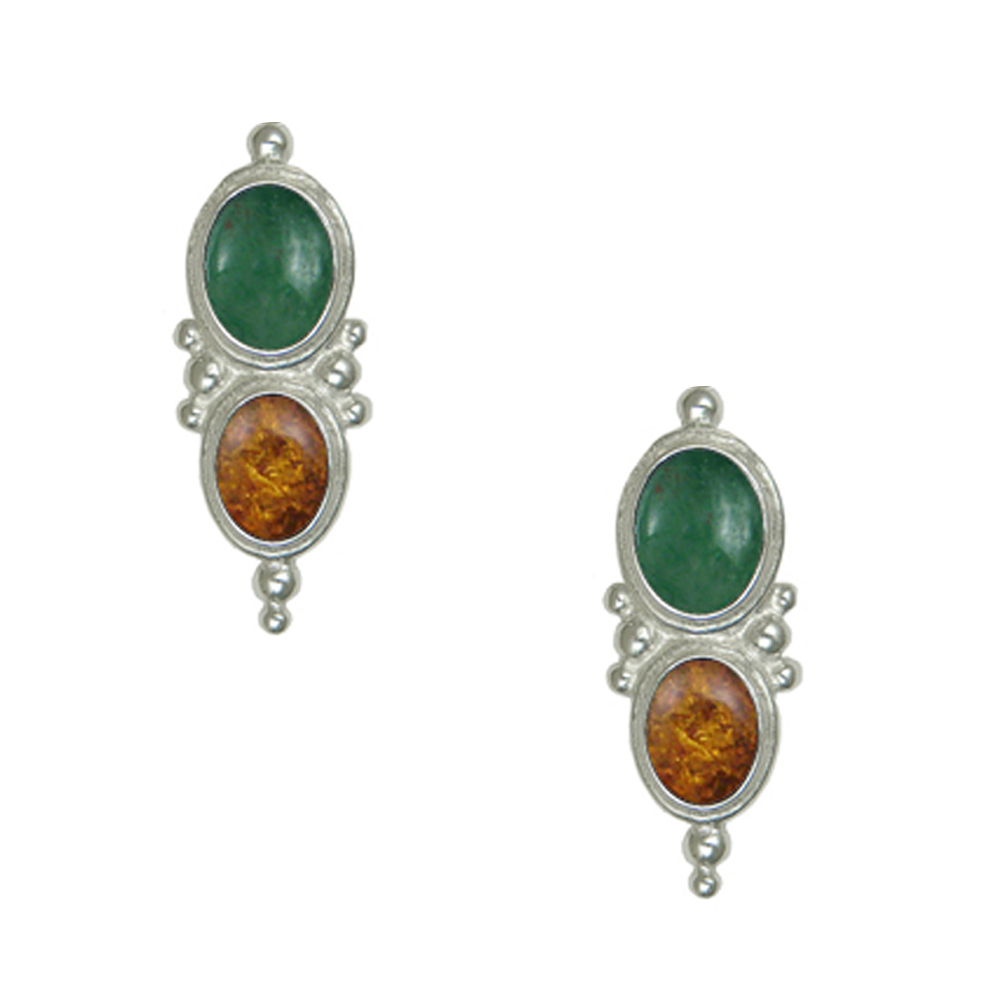 Sterling Silver Drop Dangle Earrings With Jade